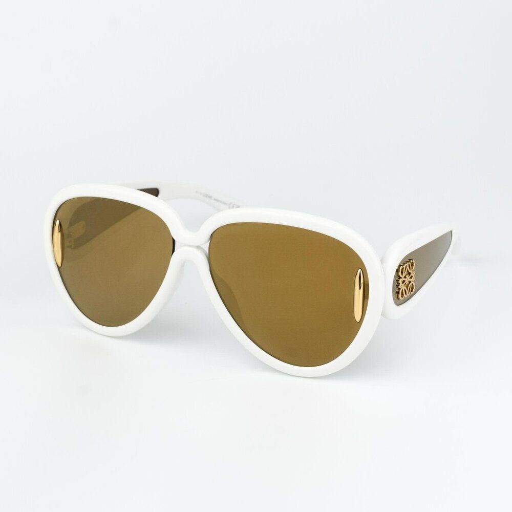 Loewe X PAULA'S IBIZA Men Sunglasses White Brown Gold Mirror Pilot LW40132I 25G